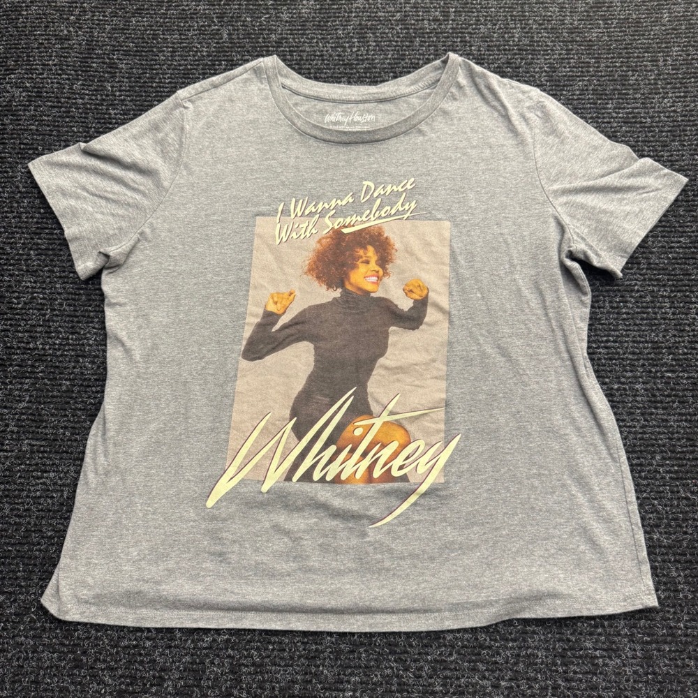Whitney Houston I Wanna Dance With Somebody Graphic T-Shirt Gray 2X 2023